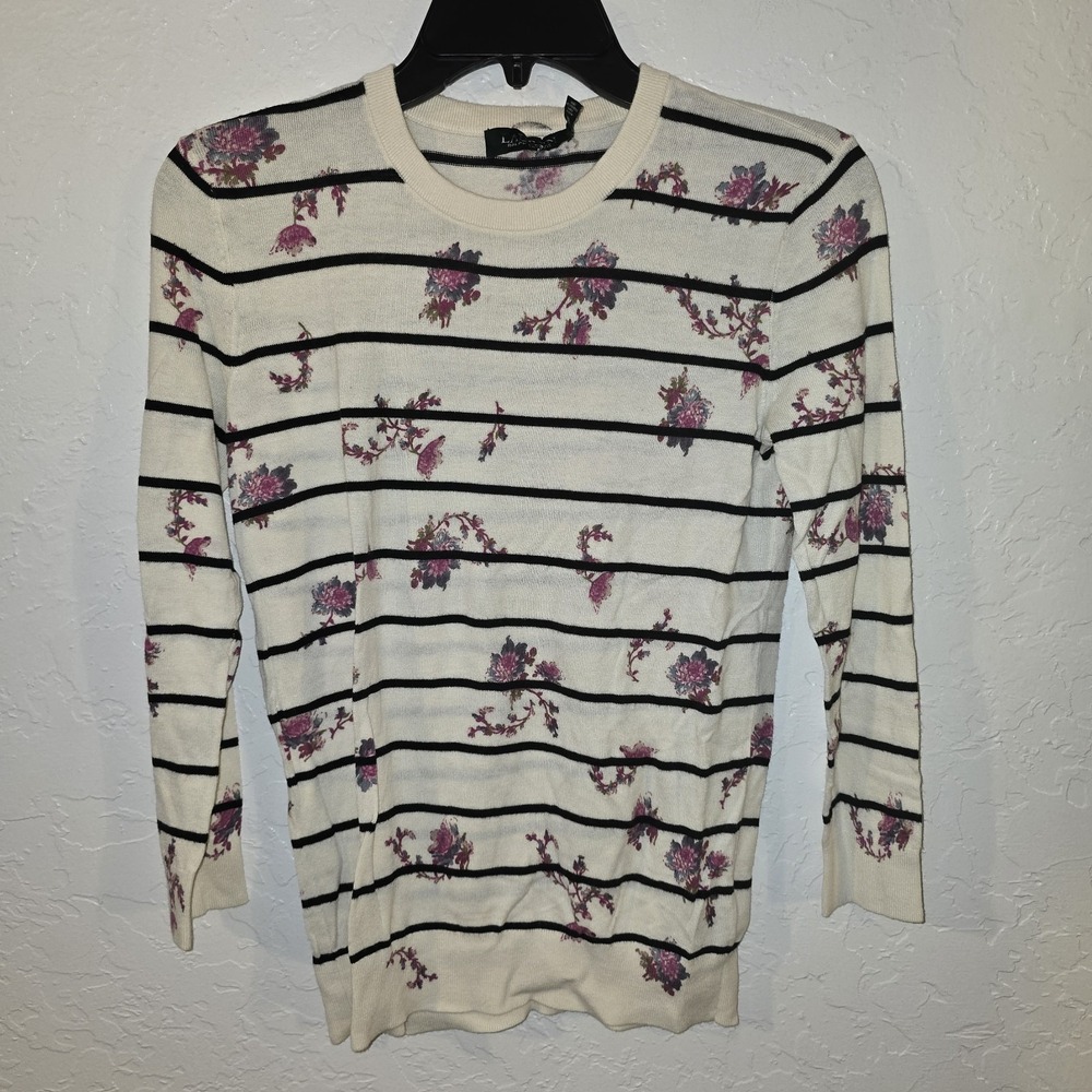 Lauren Ralph Lauren Floral Striped Sweater XS Crew Pullover WINTER CREAM